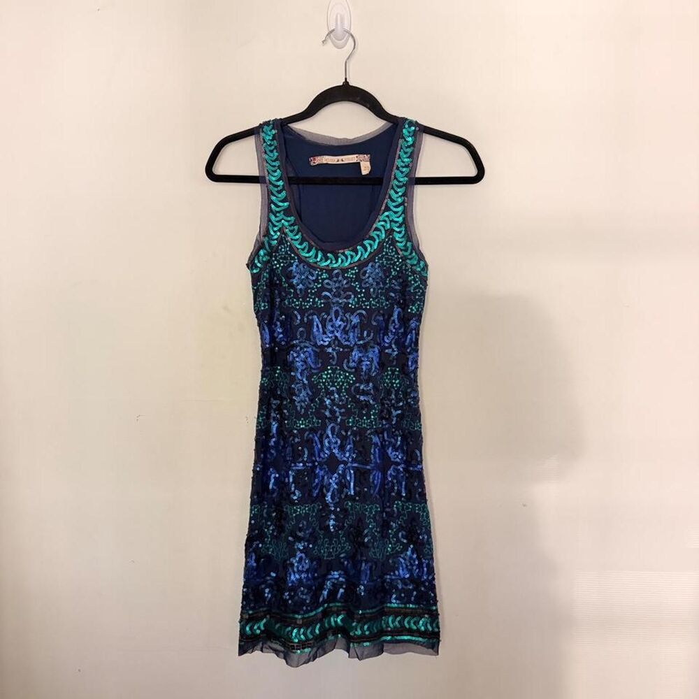 Y2K Chelsea & Violet Navy Sequin Mesh Mini Dress Size XS